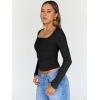 imageTrendy Queen Womens Long Sleeve Shirts Crop Square Neck Ribbed Tops Basic Slim Fit Y2K Fall Winter Clothes Outfits 2025Black