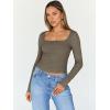 imageTrendy Queen Womens Long Sleeve Shirts Crop Square Neck Ribbed Tops Basic Slim Fit Y2K Fall Winter Clothes Outfits 2025Coffee