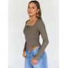 imageTrendy Queen Womens Long Sleeve Shirts Crop Square Neck Ribbed Tops Basic Slim Fit Y2K Fall Winter Clothes Outfits 2025Coffee
