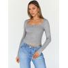 imageTrendy Queen Womens Long Sleeve Shirts Crop Square Neck Ribbed Tops Basic Slim Fit Y2K Fall Winter Clothes Outfits 2025Grey