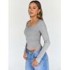 imageTrendy Queen Womens Long Sleeve Shirts Crop Square Neck Ribbed Tops Basic Slim Fit Y2K Fall Winter Clothes Outfits 2025Grey
