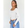 imageTrendy Queen Womens Long Sleeve Shirts Crop Square Neck Ribbed Tops Basic Slim Fit Y2K Fall Winter Clothes Outfits 2025White