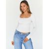 imageTrendy Queen Womens Long Sleeve Shirts Crop Square Neck Ribbed Tops Basic Slim Fit Y2K Fall Winter Clothes Outfits 2025White