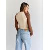 imageTrendy Queen Womens Long Sleeve Shirts Slim Fit Stretchy Color Block Slightly Cropped TopsBeige Brown Combo