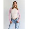 imageTrendy Queen Womens Long Sleeve Shirts Slim Fit Stretchy Color Block Slightly Cropped TopsBeige Pink Combo