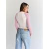 imageTrendy Queen Womens Long Sleeve Shirts Slim Fit Stretchy Color Block Slightly Cropped TopsBeige Pink Combo