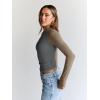 imageTrendy Queen Womens Long Sleeve Shirts Slim Fit Stretchy Color Block Slightly Cropped TopsCharcoal Mocha Combo