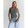 imageTrendy Queen Womens Long Sleeve Shirts Slim Fit Stretchy Color Block Slightly Cropped TopsCharcoal Mocha Combo