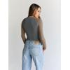 imageTrendy Queen Womens Long Sleeve Shirts Slim Fit Stretchy Color Block Slightly Cropped TopsCharcoal Mocha Combo
