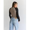 imageTrendy Queen Womens Long Sleeve Shirts Slim Fit Stretchy Color Block Slightly Cropped TopsMocha Black Combo