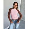 imageTrendy Queen Womens Long Sleeve Shirts Slim Fit Stretchy Color Block Slightly Cropped TopsPink Brown Combo