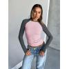imageTrendy Queen Womens Long Sleeve Shirts Slim Fit Stretchy Color Block Slightly Cropped TopsPink Charcoal Combo
