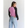 imageTrendy Queen Womens Long Sleeve Shirts Slim Fit Stretchy Color Block Slightly Cropped TopsRose Black Combo