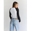 imageTrendy Queen Womens Long Sleeve Shirts Slim Fit Stretchy Color Block Slightly Cropped TopsWhite Black Combo