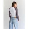 imageTrendy Queen Womens Long Sleeve Shirts Slim Fit Stretchy Color Block Slightly Cropped TopsWhite Mauve Combo