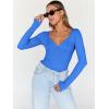 imageTrendy Queen Womens Tops Trendy Fashion Clothes Going Out Long Sleeve Shirts V Neck Basic Y2K Cute Shirt Slim Fitted CorsetBlue