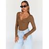 imageTrendy Queen Womens Tops Trendy Fashion Clothes Going Out Long Sleeve Shirts V Neck Basic Y2K Cute Shirt Slim Fitted CorsetCoffee