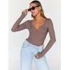 imageTrendy Queen Womens Tops Trendy Fashion Clothes Going Out Long Sleeve Shirts V Neck Basic Y2K Cute Shirt Slim Fitted CorsetCoffee Grey