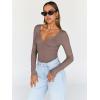 imageTrendy Queen Womens Tops Trendy Fashion Clothes Going Out Long Sleeve Shirts V Neck Basic Y2K Cute Shirt Slim Fitted CorsetCoffee Grey