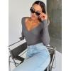 imageTrendy Queen Womens Tops Trendy Fashion Clothes Going Out Long Sleeve Shirts V Neck Basic Y2K Cute Shirt Slim Fitted CorsetGrey