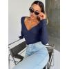 imageTrendy Queen Womens Tops Trendy Fashion Clothes Going Out Long Sleeve Shirts V Neck Basic Y2K Cute Shirt Slim Fitted CorsetNavy