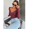 imageTrendy Queen Womens Tops Trendy Fashion Clothes Going Out Long Sleeve Shirts V Neck Basic Y2K Cute Shirt Slim Fitted CorsetWine Red