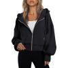 imageTrendy Queen Hoodies for Women Full Zip Up Cropped Sweatshirts Jackets Casual Comfy Gym Tops Fall Outfits Winter Clothes 2024Black