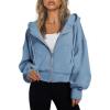 imageTrendy Queen Hoodies for Women Full Zip Up Cropped Sweatshirts Jackets Casual Comfy Gym Tops Fall Outfits Winter Clothes 2024Blue