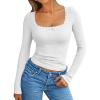 imageTrendy Queen Womens Long Sleeve Shirts Crop Square Neck Ribbed Tops Basic Slim Fit Y2K Fall Winter Clothes Outfits 2025White
