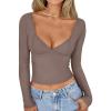 imageTrendy Queen Womens Tops Trendy Fashion Clothes Going Out Long Sleeve Shirts V Neck Basic Y2K Cute Shirt Slim Fitted CorsetCoffee Grey