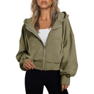 imageTrendy Queen Hoodies for Women Full Zip Up Cropped Sweatshirts Jackets Casual Comfy Gym Tops Fall Outfits Winter Clothes 2024Armygreen