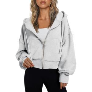 imageTrendy Queen Hoodies for Women Full Zip Up Cropped Sweatshirts Jackets Casual Comfy Gym Tops Fall Outfits Winter Clothes 2024Grey
