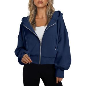 imageTrendy Queen Hoodies for Women Full Zip Up Cropped Sweatshirts Jackets Casual Comfy Gym Tops Fall Outfits Winter Clothes 2024Navy