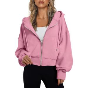 imageTrendy Queen Hoodies for Women Full Zip Up Cropped Sweatshirts Jackets Casual Comfy Gym Tops Fall Outfits Winter Clothes 2024Pink