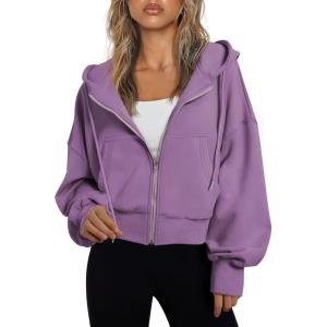 imageTrendy Queen Hoodies for Women Full Zip Up Cropped Sweatshirts Jackets Casual Comfy Gym Tops Fall Outfits Winter Clothes 2024Purple