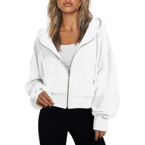imageTrendy Queen Hoodies for Women Full Zip Up Cropped Sweatshirts Jackets Casual Comfy Gym Tops Fall Outfits Winter Clothes 2024White