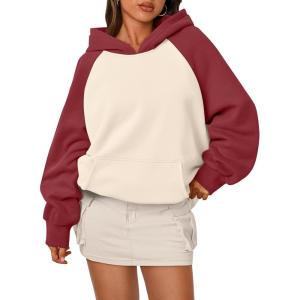 imageTrendy Queen Oversized Hoodies for Women Pullover Fleece Fall Sweatshirts Fashion Y2K Outfits Clothes 2025Apricot Winered