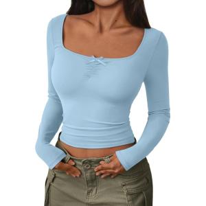 imageTrendy Queen Womens Going Out Tops Long Sleeve Top Trendy Cute Shirt Y2k Clothing Fall Fashion Clothes 2025Babyblue