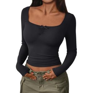 imageTrendy Queen Womens Going Out Tops Long Sleeve Top Trendy Cute Shirt Y2k Clothing Fall Fashion Clothes 2025Black