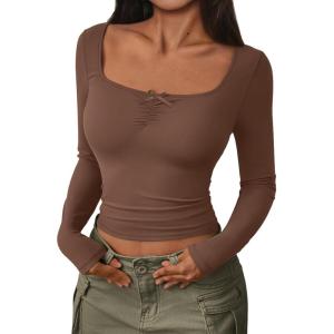 imageTrendy Queen Womens Going Out Tops Long Sleeve Top Trendy Cute Shirt Y2k Clothing Fall Fashion Clothes 2025Brown