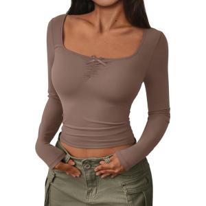 imageTrendy Queen Womens Going Out Tops Long Sleeve Top Trendy Cute Shirt Y2k Clothing Fall Fashion Clothes 2025Coffeegrey