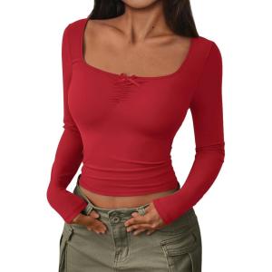imageTrendy Queen Womens Going Out Tops Long Sleeve Top Trendy Cute Shirt Y2k Clothing Fall Fashion Clothes 2025Red