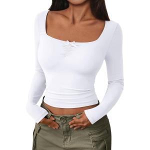imageTrendy Queen Womens Going Out Tops Long Sleeve Top Trendy Cute Shirt Y2k Clothing Fall Fashion Clothes 2025White