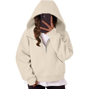 imageTrendy Queen Womens Hoodies Quarter Zip Pullover Oversized Sweatshirts Half Zip Pullover With Pockets Fall ClothesApricot