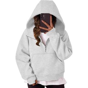 imageTrendy Queen Womens Hoodies Quarter Zip Pullover Oversized Sweatshirts Half Zip Pullover With Pockets Fall ClothesGrey