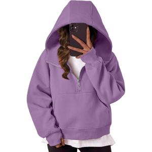 imageTrendy Queen Womens Hoodies Quarter Zip Pullover Oversized Sweatshirts Half Zip Pullover With Pockets Fall ClothesPurple