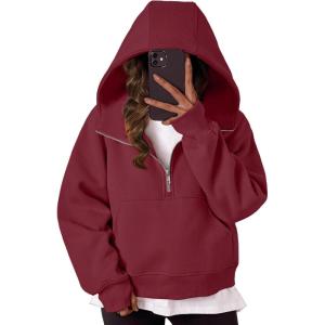 imageTrendy Queen Womens Hoodies Quarter Zip Pullover Oversized Sweatshirts Half Zip Pullover With Pockets Fall ClothesWinered