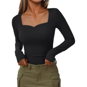 imageTrendy Queen Womens Long Sleeve Shirts Sweetheart Neckline Basic Crop Tops Cute Fall Tshirt Y2k Going Out Outfits 2024Black