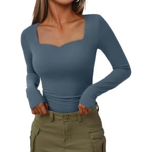 imageTrendy Queen Womens Long Sleeve Shirts Sweetheart Neckline Basic Crop Tops Cute Fall Tshirt Y2k Going Out Outfits 2024Haze Blue