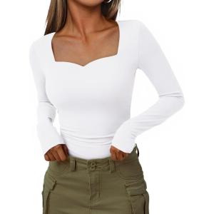 imageTrendy Queen Womens Long Sleeve Shirts Sweetheart Neckline Basic Crop Tops Cute Fall Tshirt Y2k Going Out Outfits 2024White